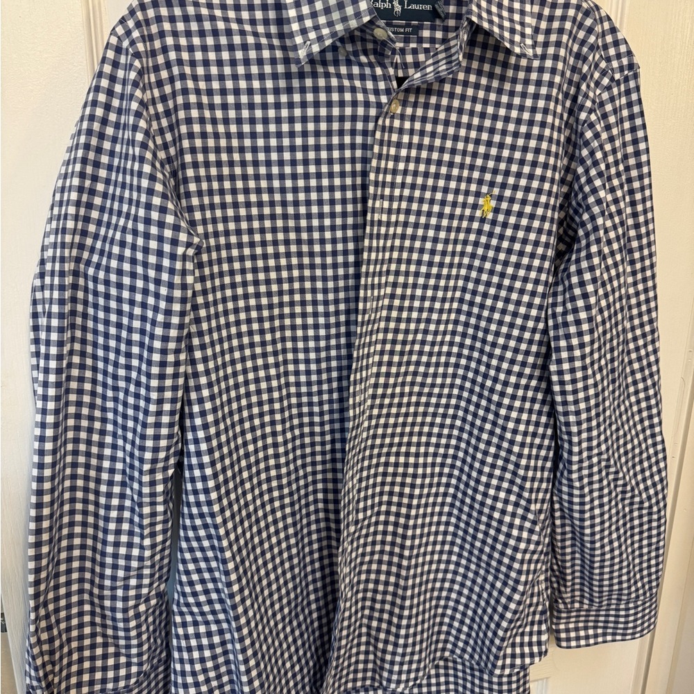 Ralph Lauren Men's Navy and White Checkered Shirt